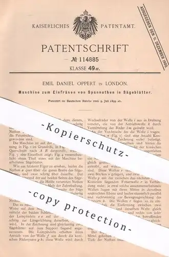 original Patent - Emil Daniel Oppert , London , England , 1899 | Einfräsen von Spannuthen in Sägeblätter | Fräse | Säge