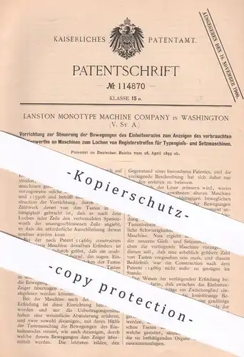 original Patent - Lanston Monotype Machine Company , Washington , USA | 1899 | Setzmaschine , Typengießmaschine | Druck