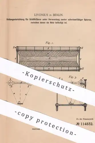 original Patent - Livonius , Berlin , 1900 , Rettungseinrichtung für Schiffsführer | Schiff , Schiffe , Boot , Boote !!