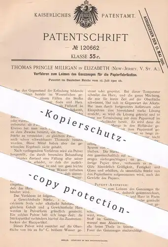 original Patent - Thomas Pringle Milligan , Elizabeth , New Jersey USA | 1900 | Papier Leimen | Leim , Papierfabrikation