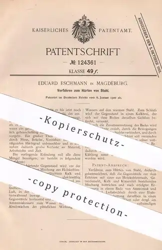 original Patent - Eduard Eschmann , Magdeburg , 1900 , Härten von Stahl | Eisen | Werkzeug , Metall