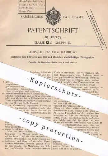 original Patent - Leopold Bessler , Hamburg , 1905 , Filtrieren von Bier und Alkohol | Wein | Filter , Filtern !!