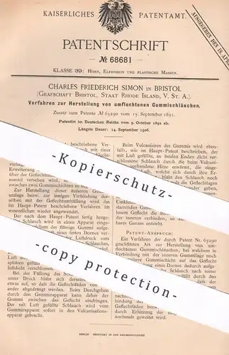 original Patent -  Charles Friederich Simon , Bristol , Rhode Island , USA | 1892 | Gummischlauch | Gummi , Schlauch !!