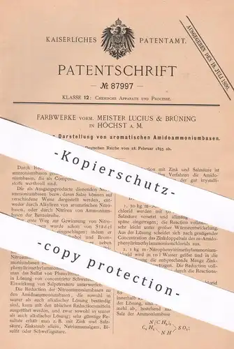 original Patent - Farbwerke Meister Lucius & Brüning , Höchst / Main | 1895 | aromatische Amidoammoniumbasen | Chemie