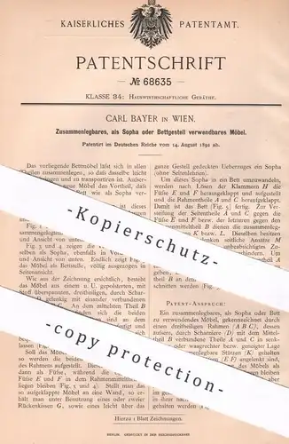 original Patent - Carl Beyer , Wien , Österreich , 1892 , Möbel , Sofa , Bett | Bettgestell , Couch | Möbelbauer !!
