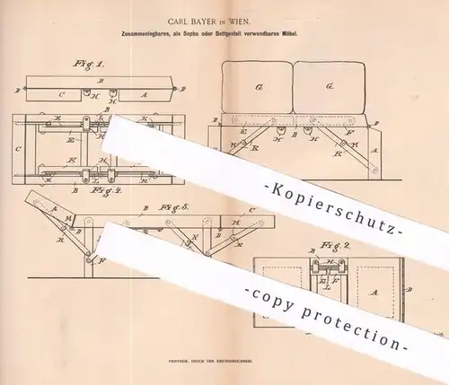 original Patent - Carl Beyer , Wien , Österreich , 1892 , Möbel , Sofa , Bett | Bettgestell , Couch | Möbelbauer !!