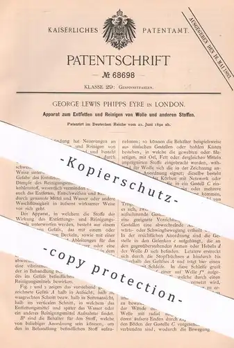 original Patent - George Lewis Phipps Eyre , London , England | 1892 | Entfetten und Reinigen von Wolle | Stoff , Gewebe