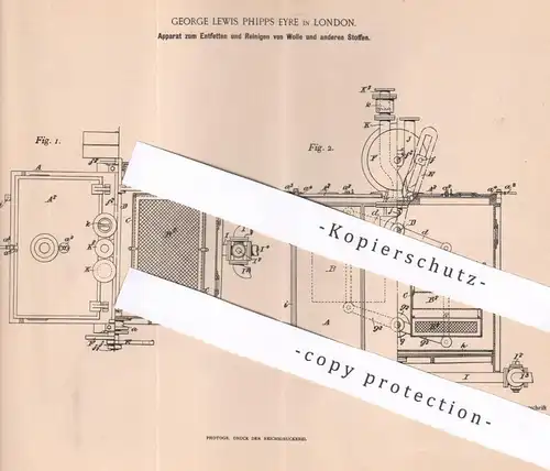 original Patent - George Lewis Phipps Eyre , London , England | 1892 | Entfetten und Reinigen von Wolle | Stoff , Gewebe