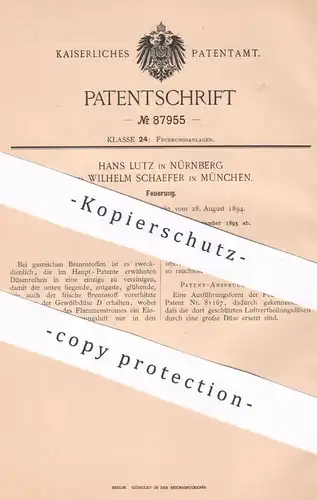 original Patent - Hans Lutz , Nürnberg | Wilhem Schaefer , München , 1895 , Feuerung | Ofen , Ofenbauer | Brennstoff !!