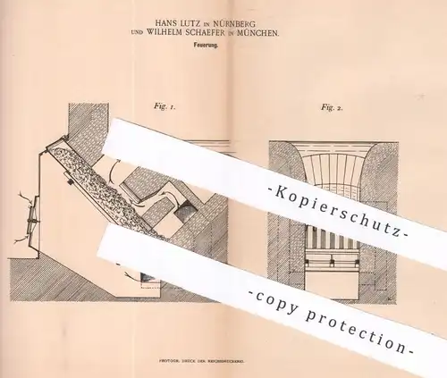 original Patent - Hans Lutz , Nürnberg | Wilhem Schaefer , München , 1895 , Feuerung | Ofen , Ofenbauer | Brennstoff !!