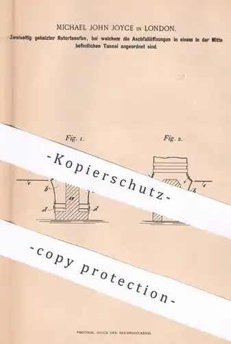 original Patent - Michael John Joyce , London , England , 1895 , Zweiseitig geheizter Retortenofen | Ofen , Ofenbauer !!