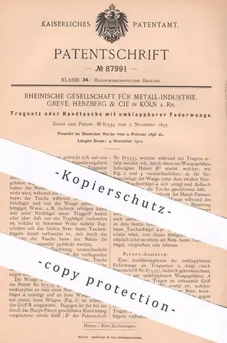 original Patent - Rheinische Ges. für Metall Industrie Greve , Herzberg & Cie , Köln / Rhein | 1896 | Handtasche , Netz