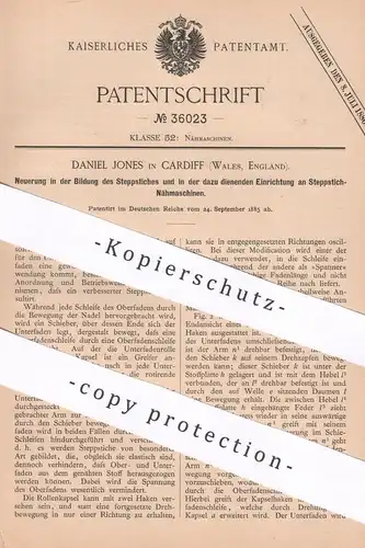 original Patent - Daniel Jones , Cardiff , Wales , England , 1885 , Steppstich - Nähmaschinen | Nähmaschine | Schneider