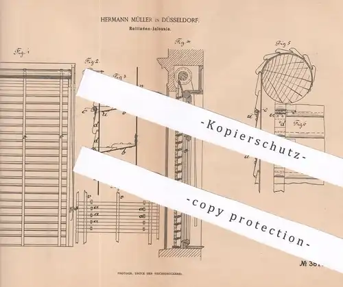 original Patent - Hermann Müller , Düsseldorf , 1886 , Rollladen - Jalousie | Rollo , Vorhang | Rollläden !!