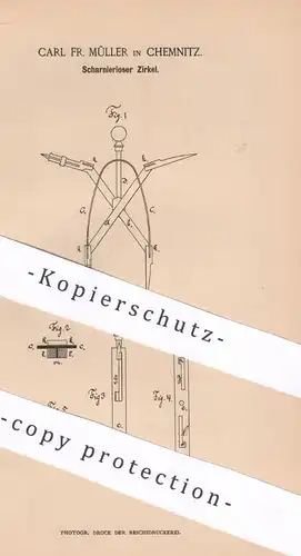 original Patent - Carl Fr. Müller , Chemnitz , 1886 , Scharnierloser Zirkel | Geometrie | Zeichnen , Zeichner | Schule