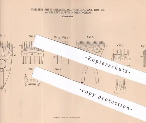 original Patent - Wolseley Sheep Shearing Machine Comp. Ltd. | Herbert Austin , Birmingham England | Kammschere | Schere