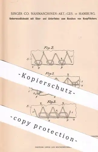 original Patent - Singer Co. Nähmaschinen AG Hamburg | 1898 | Benähen von Knopfloch | Knopf | Nähmaschine !!