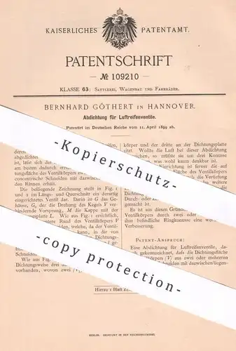 original Patent - Bernhard Göthert , Hannover , 1899 , Abdichtung für Luftreifenventil | Reifen - Ventil | Fahrrad , Rad