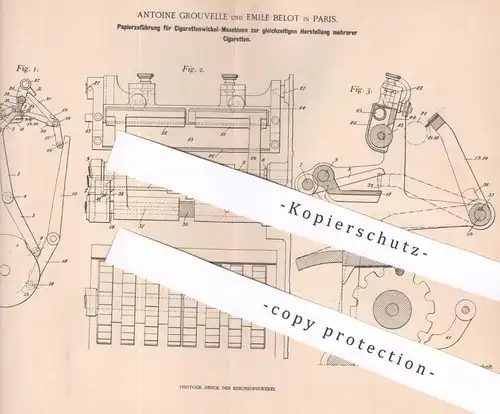 original Patent - Antoine Grouvelle | Elie Belot , Paris , Frankreich , 1898 , Zigarettenwickel - Maschine | Zigaretten