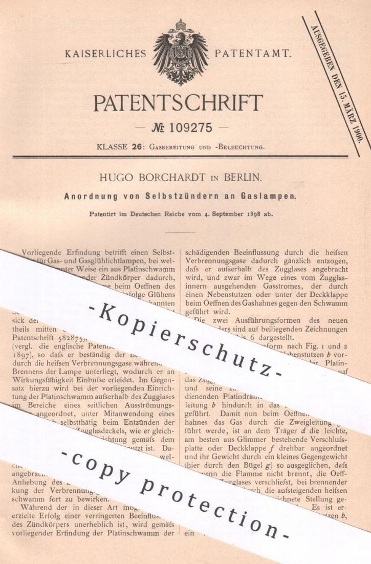 Original Patent - Hugo Borchardt , Berlin , 1898 , Selbstzünder An ...