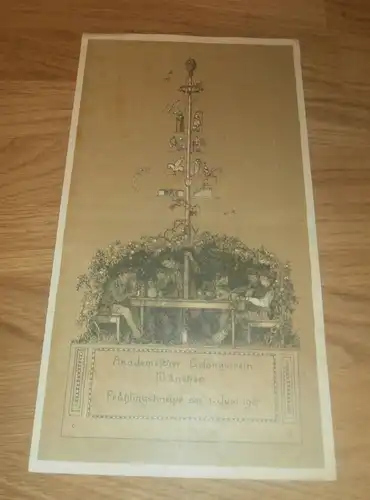 Studentika , München 1.06.1907 , akademischer Gesangverein , Kneipe , Konzert , Programm , 27,5 x 15 cm , AGV !!