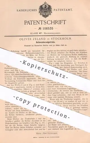 original Patent - Oliver Zeland , Stockholm , Schweden , 1898 , Rollenzahnradgetriebe | Getriebe | Fahrrad , Fahrräder !