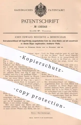 original Patent - John Edward Meredith , Birmingham , England , 1898 , Schraubenschlüssel | Werkzeug , Maulschlüssel !!