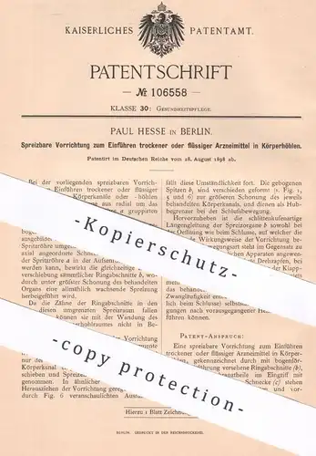 original Patent - Paul Hesse , Berlin , 1898 , Einführen von Arzneimittel in Körperhöhlen | Arznei , Medizin , Arzt !!!