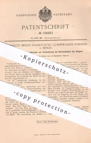 original Patent - Vereinigte Berlin Frankfurter Gummiwaren Fabriken , Berlin , 1898 , Säuglingsflaschen | Gummi