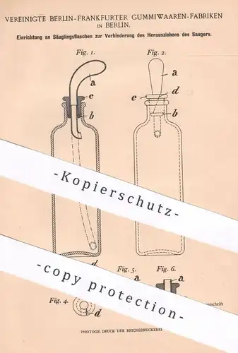 original Patent - Vereinigte Berlin Frankfurter Gummiwaren Fabriken , Berlin , 1898 , Säuglingsflaschen | Gummi