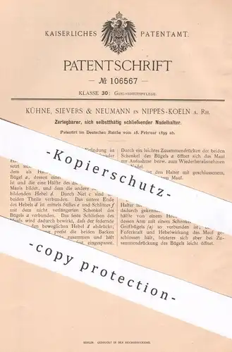 original Patent - Kühne, Sievers & Neumann , Köln / Nippes / Rhein , 1899 , Nadelhalter | Nadel für Medizin , Chirurgie