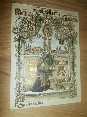 Studentika , München 1901, Festkarte, katholischer Gesellenverein , Handwerk , goldene Jubelfeier , Klappkarte , Kolping