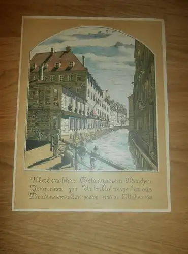 Studentika , München 1908/09 , akademischer Gesangverein , Kneipe , Wer ist Schuld , Programm , 18,7 x 24 cm , AGV !!!
