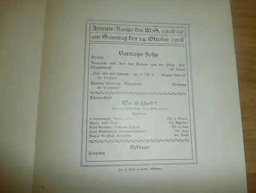 Studentika , München 1908/09 , akademischer Gesangverein , Kneipe , Wer ist Schuld , Programm , 18,7 x 24 cm , AGV !!!