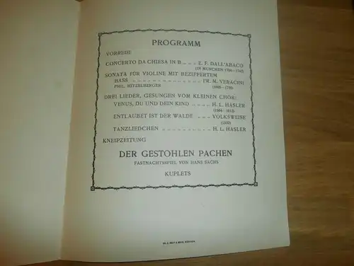 Studentika , München 1909 , akademischer Gesangverein , Fastnachtspiel , Die gestohlenen Pachen , 20,5 x 17 cm , AGV !!!