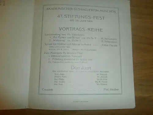 Studentika , München 1908 , akademischer Gesangverein , Stiftungs-Fest , Don Juan , 18,5x16,5 cm , AGV !!!