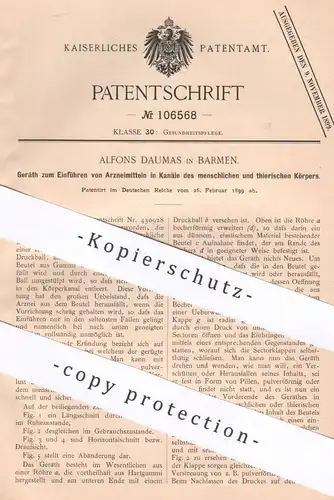 original Patent - Alfons Daumas , Barmen , 1899 , Verabreichung von Arznei für Mensch u. Tier | Medizin , Arzt