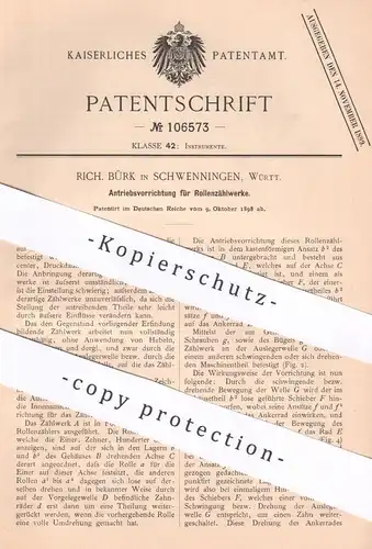 original Patent - Rich. Bürk , Schwenningen , Württemberg , 1898 , Antrieb für Rollenzählwerk | Zählwerk , Kasse !!!