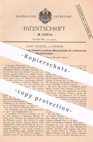 original Patent - John Tourtel , London , England , 1898 , Flüssigkeitsausgeber mit Münzeinwurf | Getränke - Automat !!