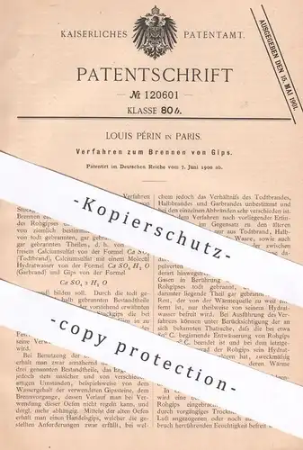 original Patent - Louis Périn , Paris , Frankreich , 1900 , Brennen von Gips | Rohgips , Stuckgips | Brennofen , Ofen