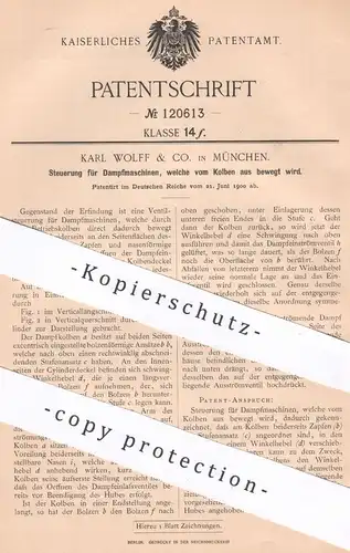 original Patent - Karl Wolff & Co. , München , 1900 , Steuerung für Dampfmaschinen | Motor , Motoren | Kolben , Gasmotor