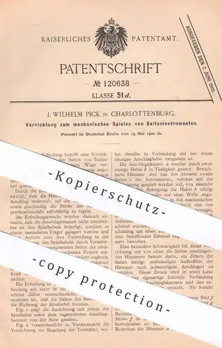 original Patent - J. Wilhelm Pick , Berlin / Charlottenburg , 1900 , mechanisches Spielen von Saiteninstrumenten | Musik