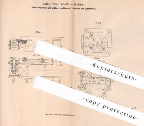 original Patent - Christian Hagans , Erfurt , 1900 , Treibachse für Lokomotive | Eisenbahn - Achse | Bahn , Zug , Achsen