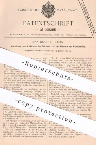original Patent - Max Drake , Berlin , 1899 , Aufrichten von Getreide vor dem Mähmaschinen - Messer | Mähdrescher !!