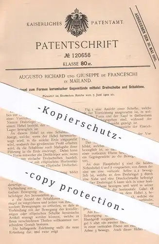 original Patent - Augusto Richard , Guiseppe de Franceschi , Mailand Italien , 1900 , Drehriegel zum Formen von Keramik