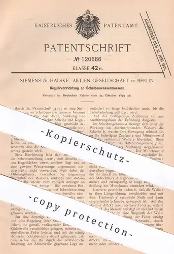 original Patent - Siemens & Halske AG , Berlin , 1899 , Regulierung am Scheibenwassermesser | Wasser | Zeigerwerk