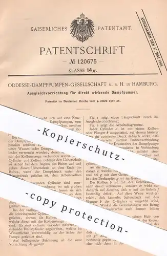 original Patent - Oddesse Dampfpumpen GmbH Hamburg , 1900 , Ausgleich an direkt wirkenden Dampfpumpen | Pumpe , Pumpen !