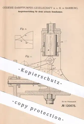 original Patent - Oddesse Dampfpumpen GmbH Hamburg , 1900 , Ausgleich an direkt wirkenden Dampfpumpen | Pumpe , Pumpen !