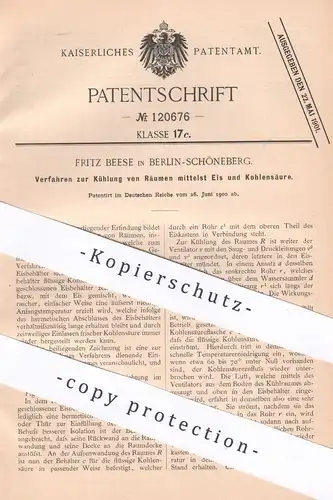 original Patent - Fritz Beese , Berlin / Schöneberg , 1900 , Kühlung von Räumen mittels Eis und Kohlensäure | Kühlraum