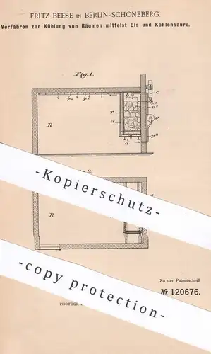 original Patent - Fritz Beese , Berlin / Schöneberg , 1900 , Kühlung von Räumen mittels Eis und Kohlensäure | Kühlraum